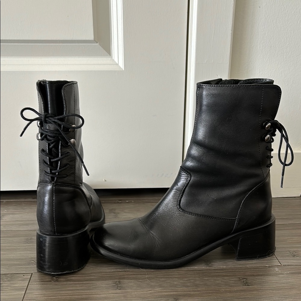 Dolls kill rebels Jonah black leather lace up back boots